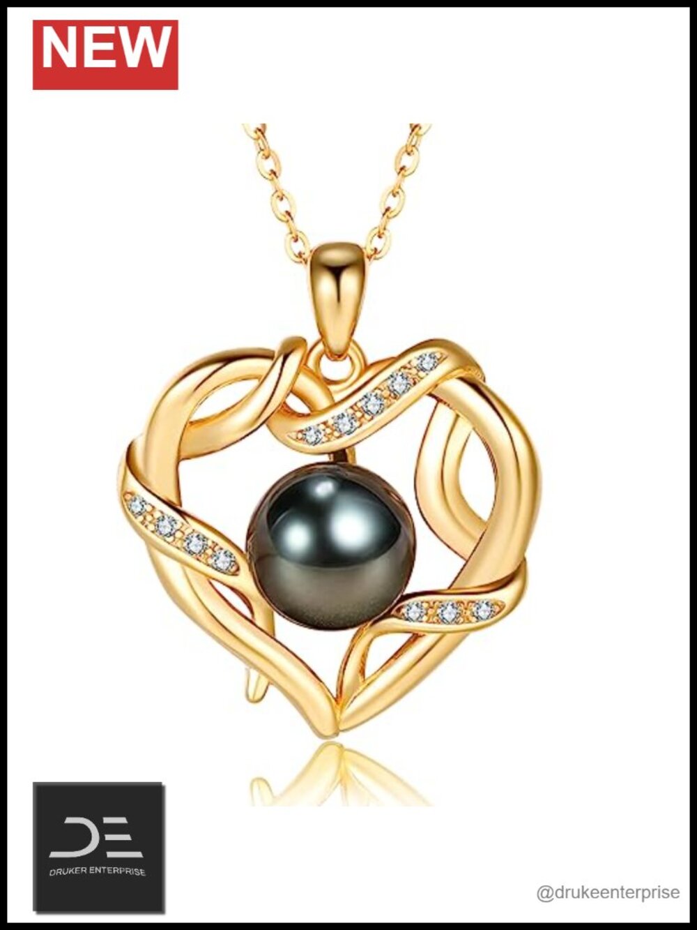 Tahitian Pearl Pendant Necklace 18K Gold Plated 925 Sterling Silver 9-10mm